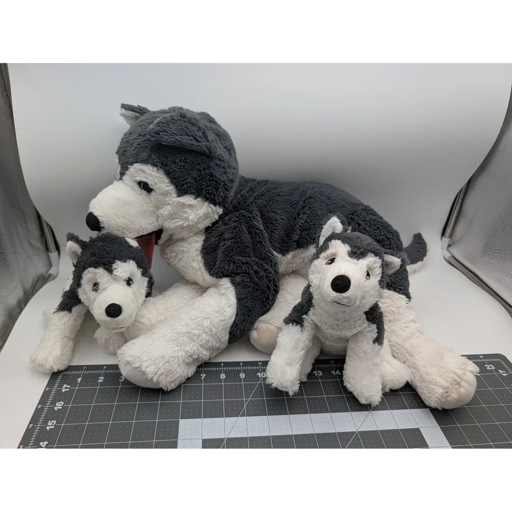 IKEA LIVLIG Husky Plush Dog Lot Grey White Large Small Mom Puppies